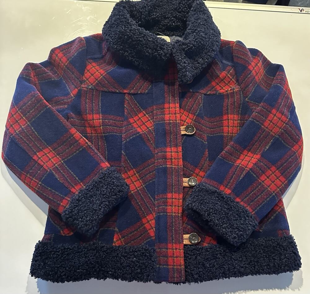 Sundance Womens Large Plaid Wool Blend Jacket Sherpa Collar Button Front Toggle